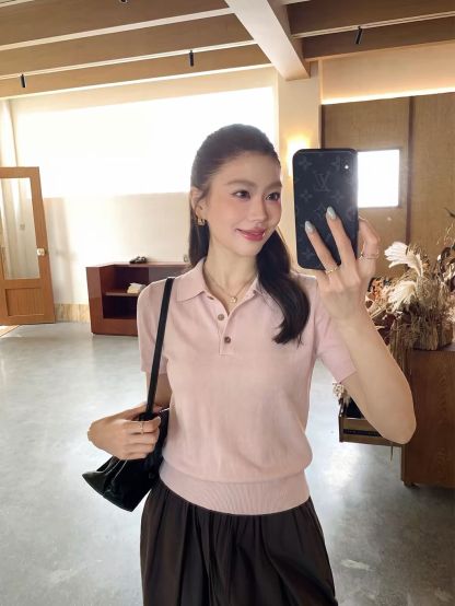 Daiane Relaxed Fine-Knit Polo Tee