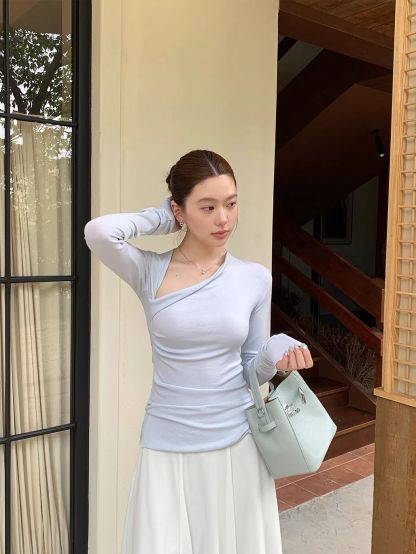 Dabnie Asymmetric Wrap-Neck Top