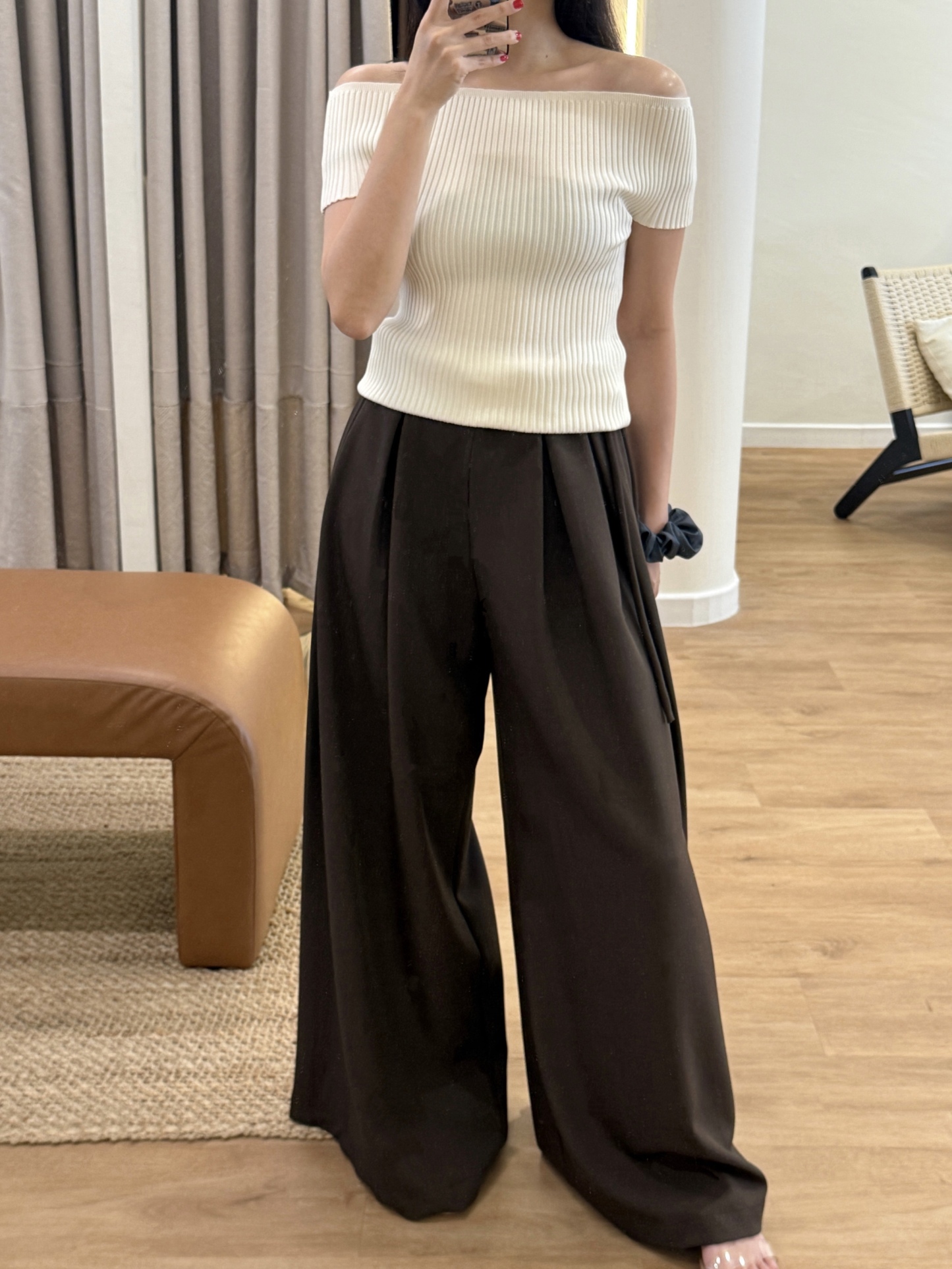 【Modern feminine】Off shoulder Top + Wide Leg Pants (Order Separately)