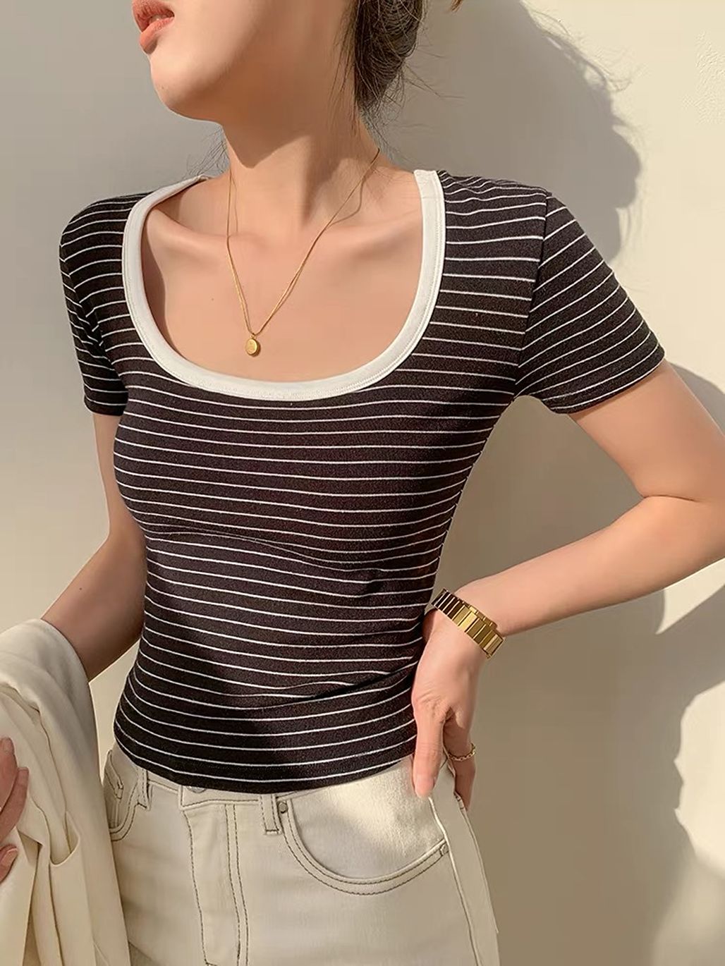 Dowan Scoop Neck Stripe Top