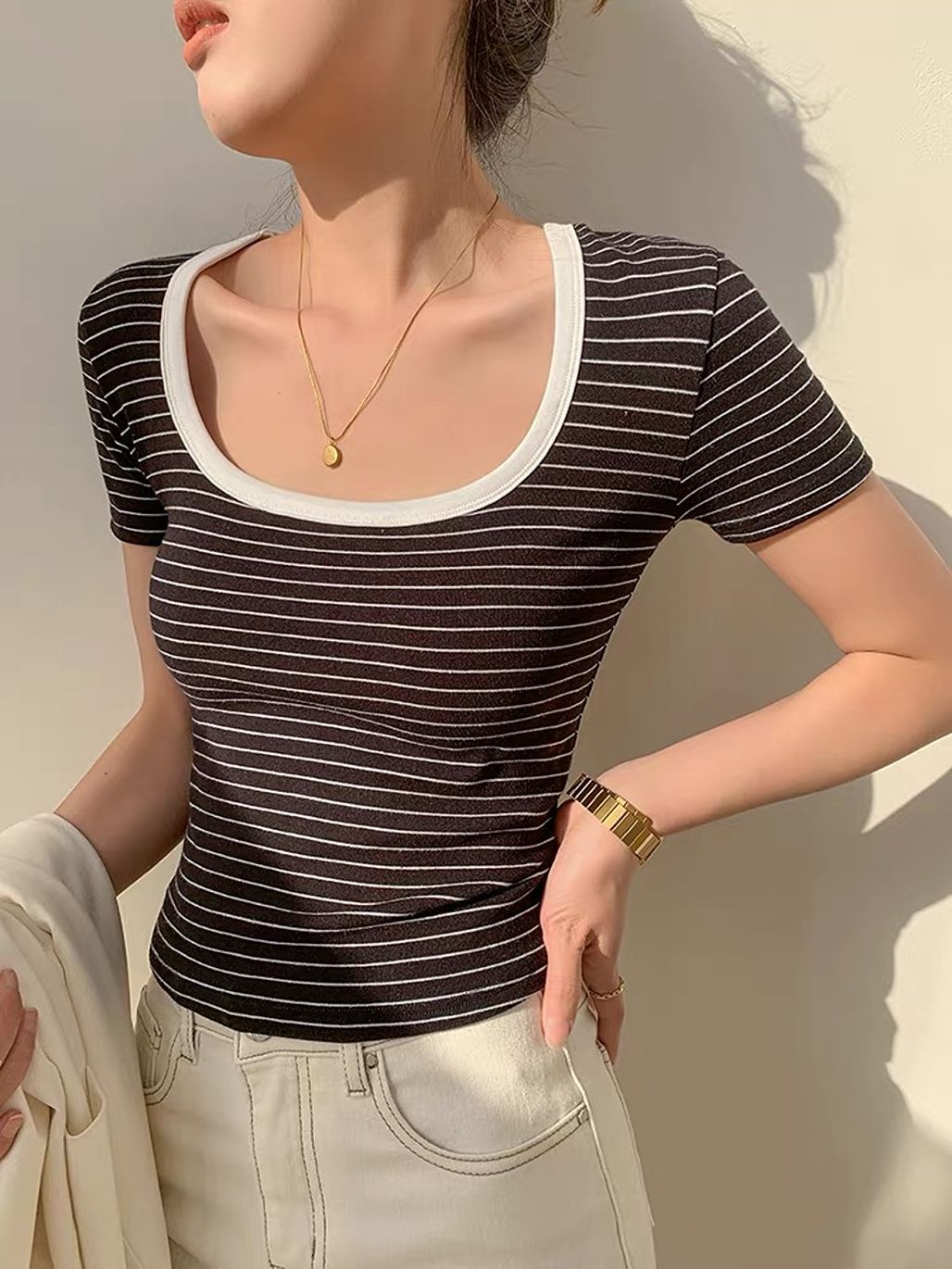 Dowan Scoop Neck Stripe Top