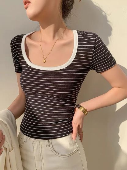 Dowan Scoop Neck Stripe Top