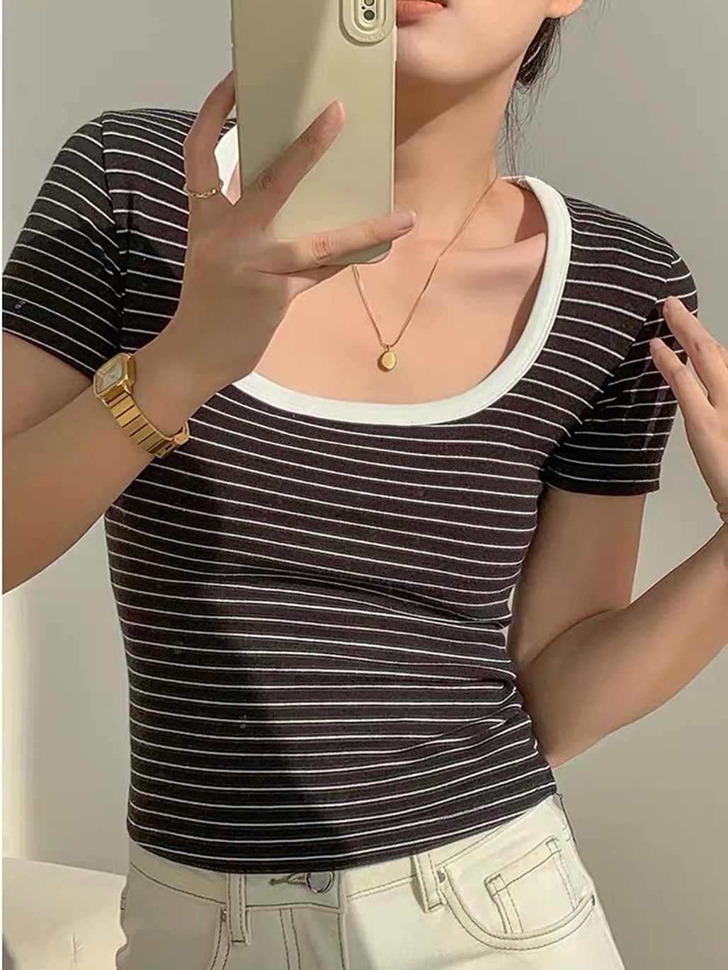 Dowan Scoop Neck Stripe Top