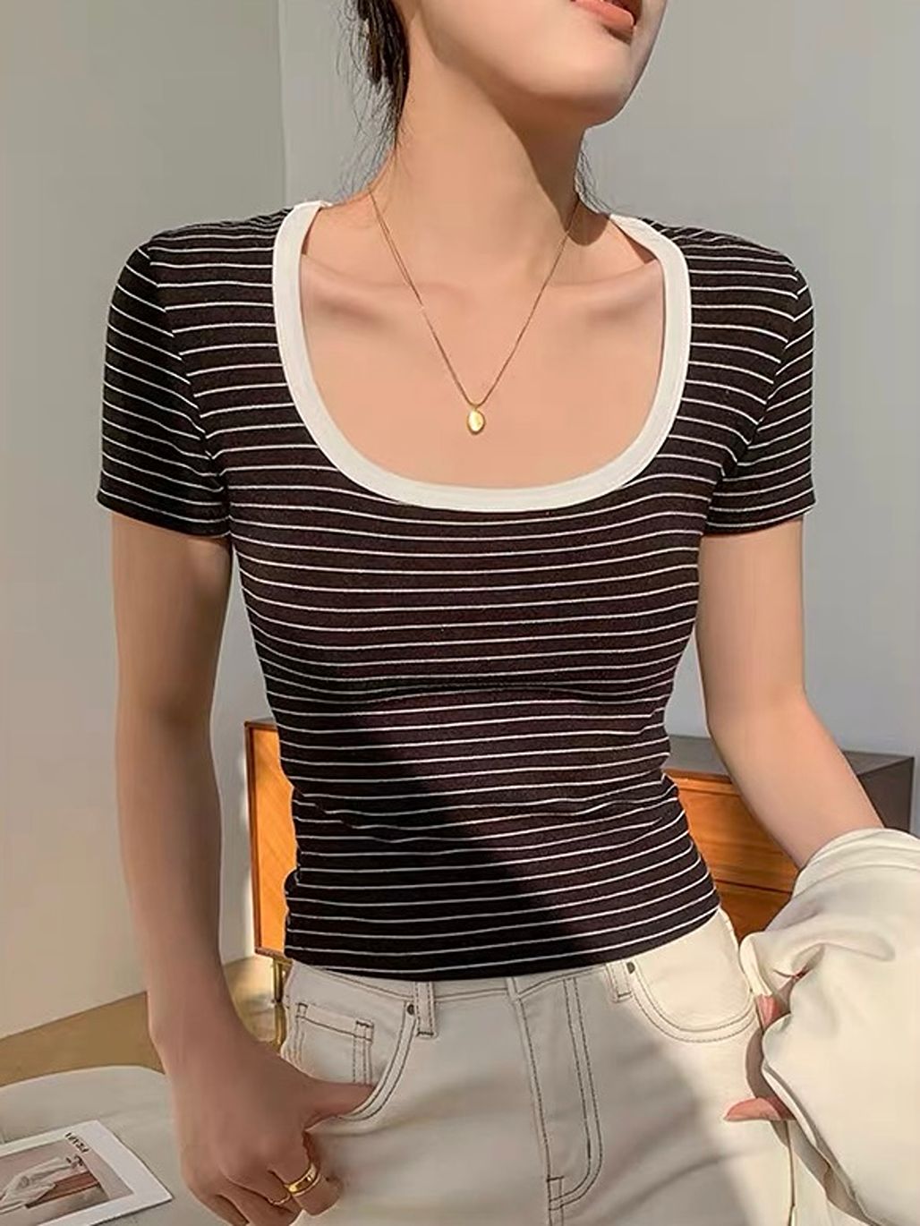 Dowan Scoop Neck Stripe Top