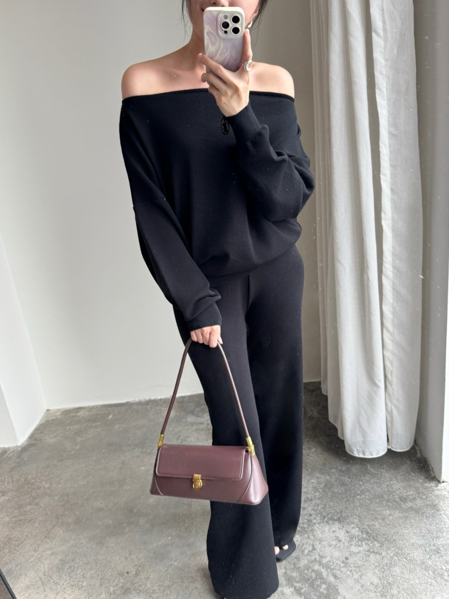 Nyera One/ Off Shoulder Two Way Knit Top & Pants Set
