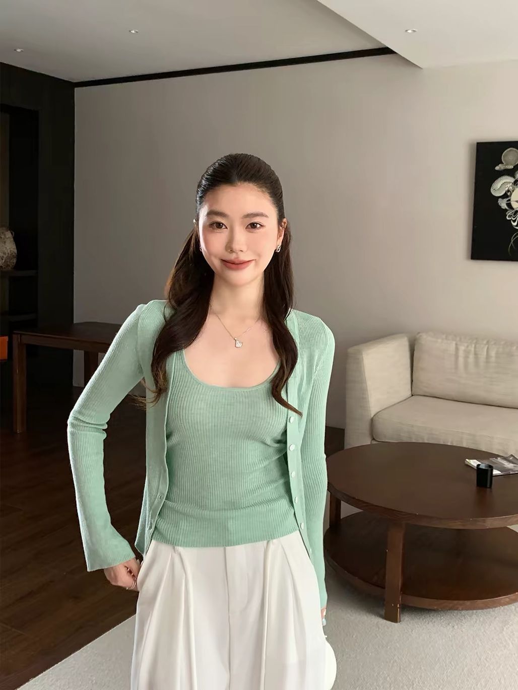 Dularee Ribbed Knit Camisole & Cardigan Set 