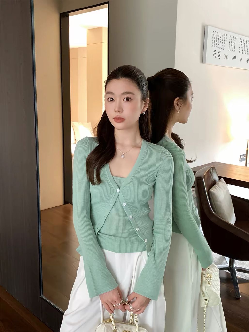 Dularee Ribbed Knit Camisole & Cardigan Set 
