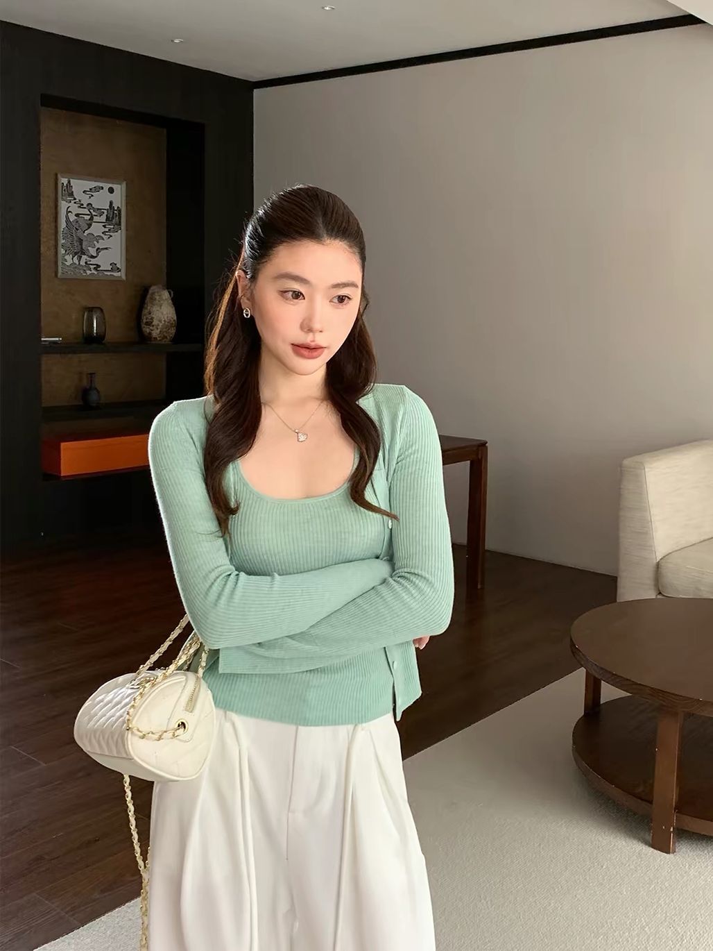 Dularee Ribbed Knit Camisole & Cardigan Set 