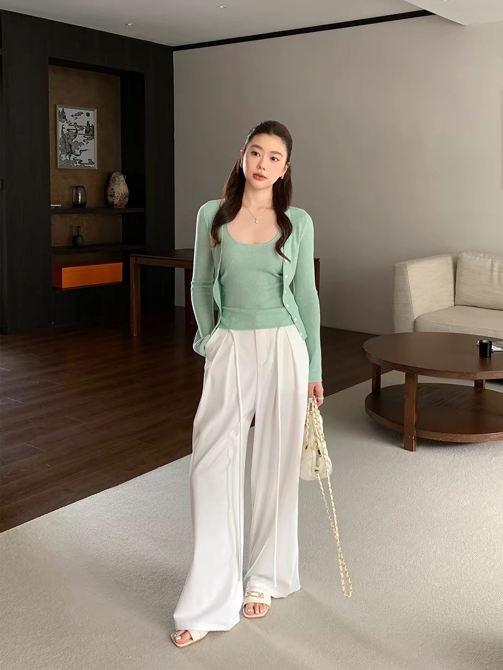 Dularee Ribbed Knit Camisole & Cardigan Set 