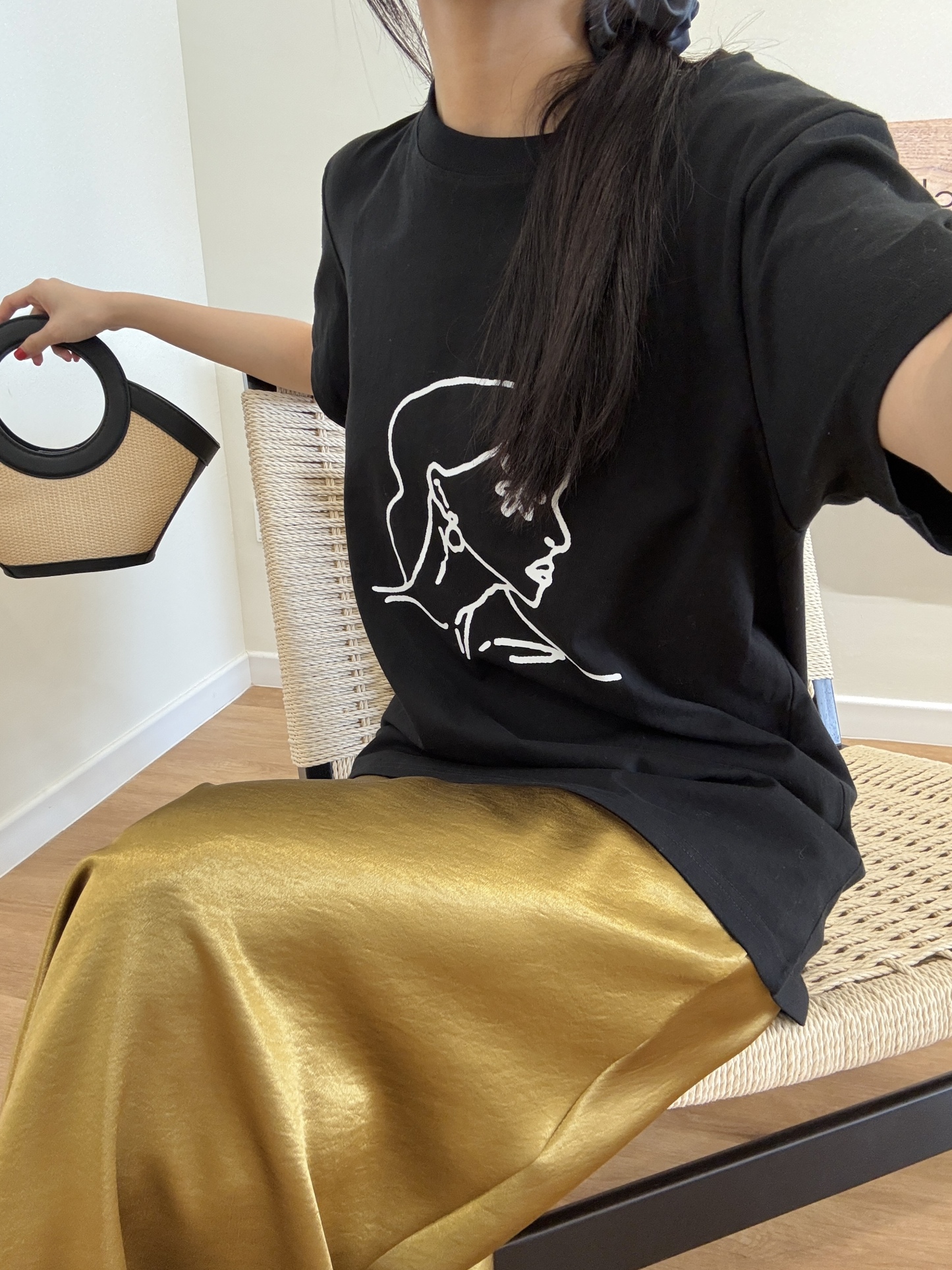 【Casual chic】Graphic Tee + Satin Skirt (Order Separately)