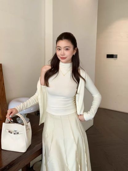 Mock-Neck Top & Cardigan Set