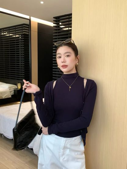 Mock-Neck Top & Cardigan Set