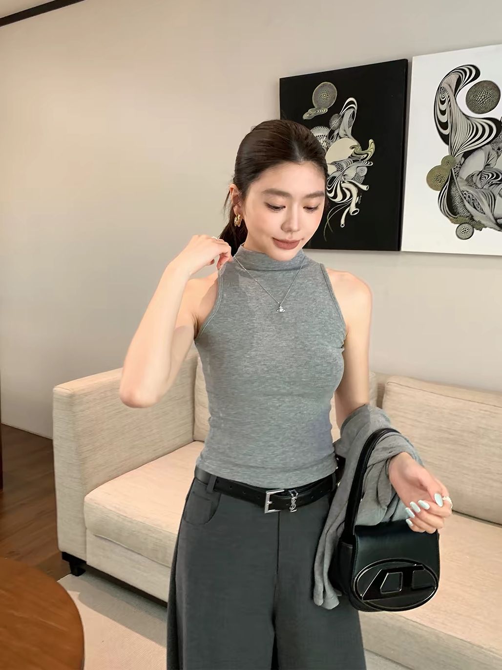Mock-Neck Top & Cardigan Set