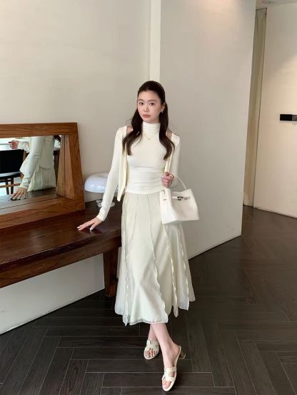 Mock-Neck Top & Cardigan Set