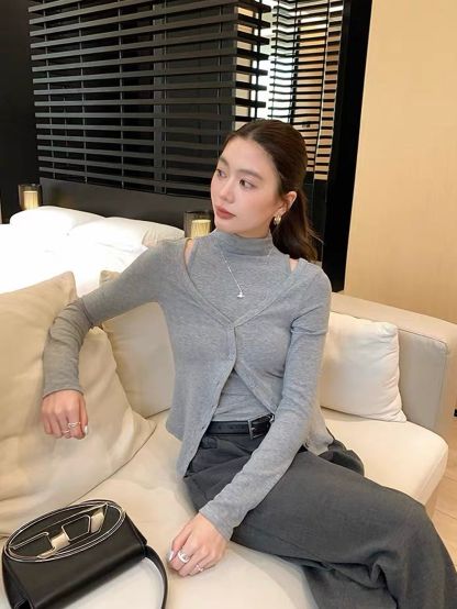 Mock-Neck Top & Cardigan Set
