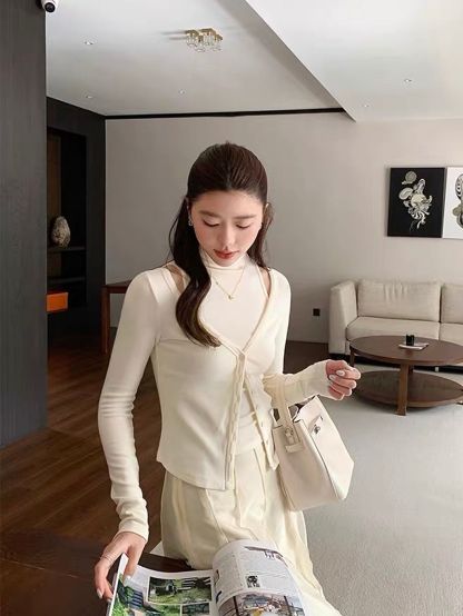 Mock-Neck Top & Cardigan Set