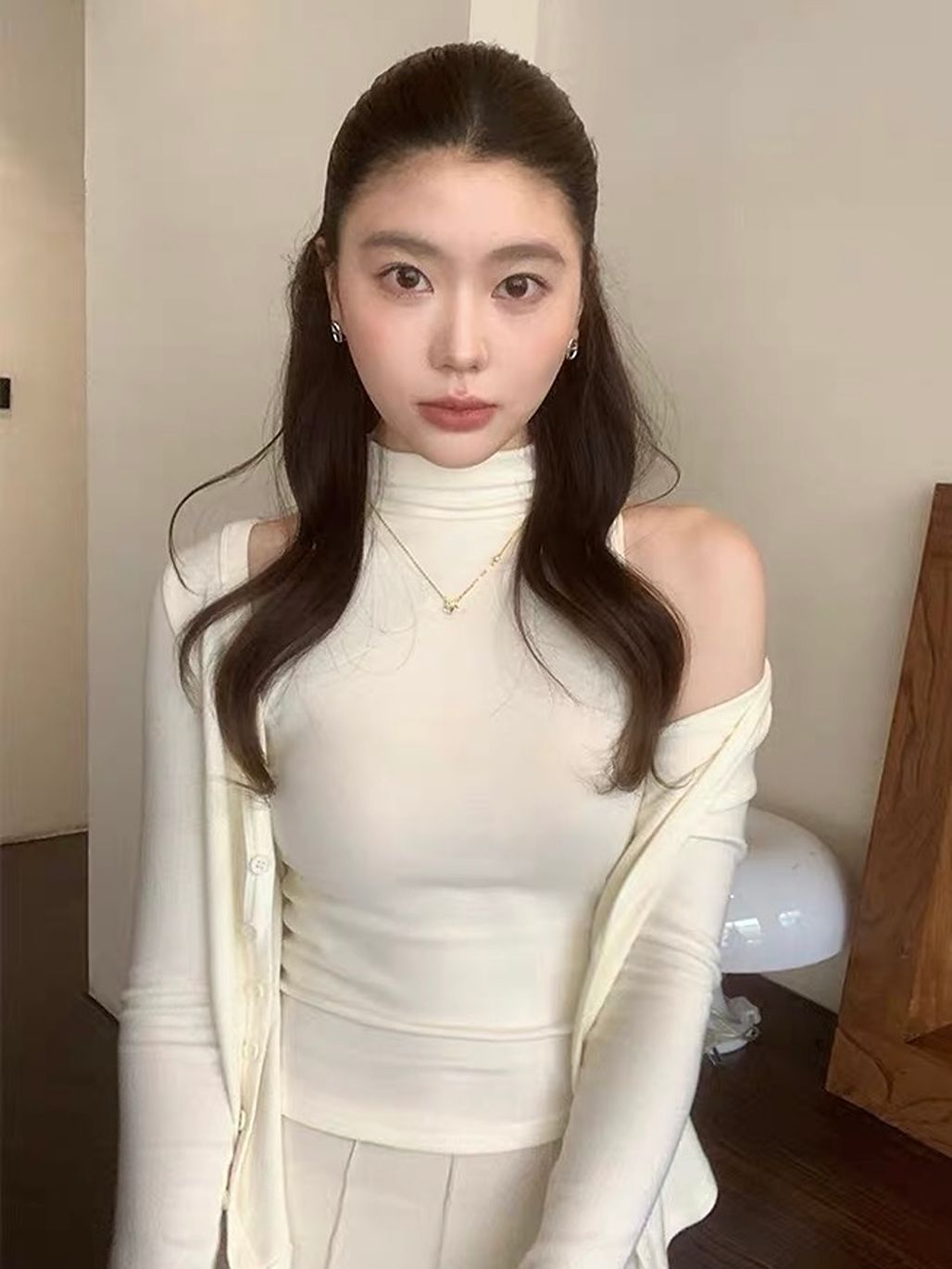 Mock-Neck Top & Cardigan Set