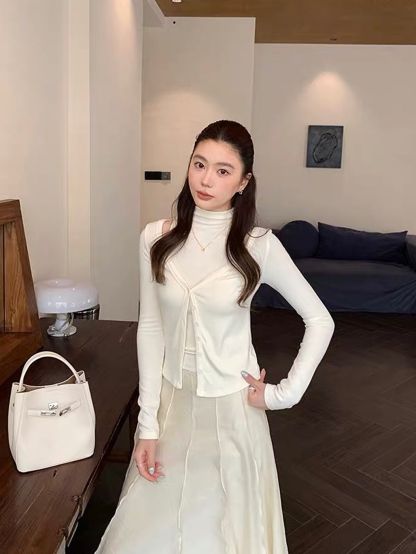 Mock-Neck Top & Cardigan Set