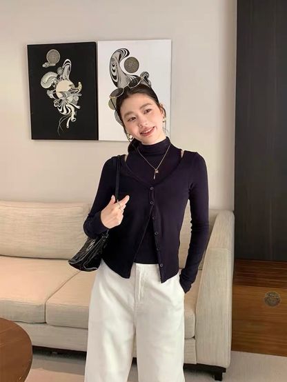 Mock-Neck Top & Cardigan Set
