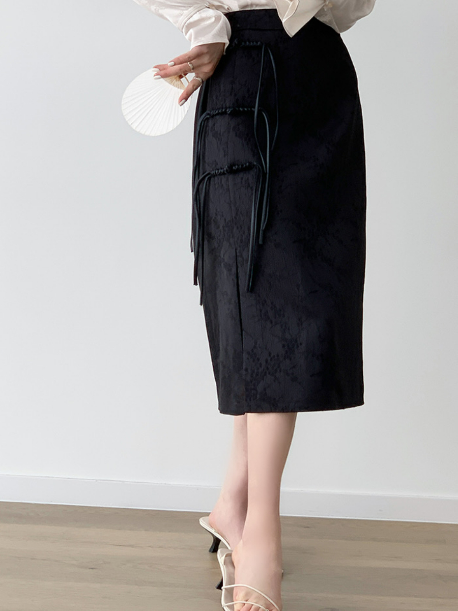 Xin Lee Pankou Side Slit Skirt-The Black Bow-