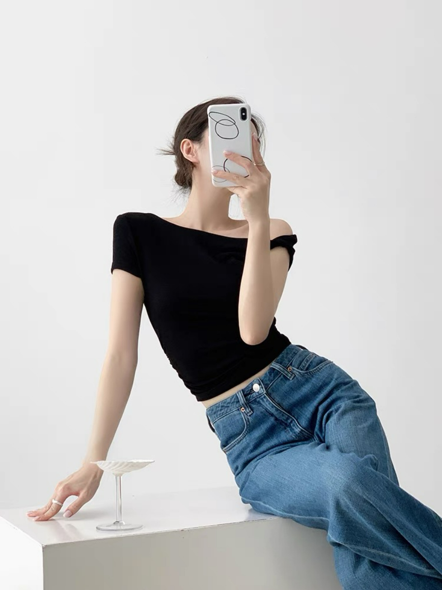 Xaly Asymmetric Sleeve Knit Top-The Black Bow-