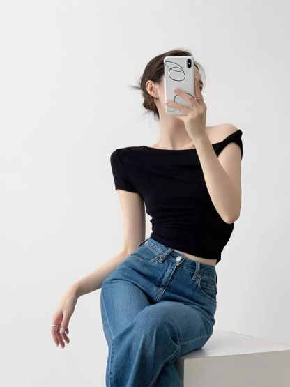 Xaly Asymmetric Sleeve Knit Top-The Black Bow-