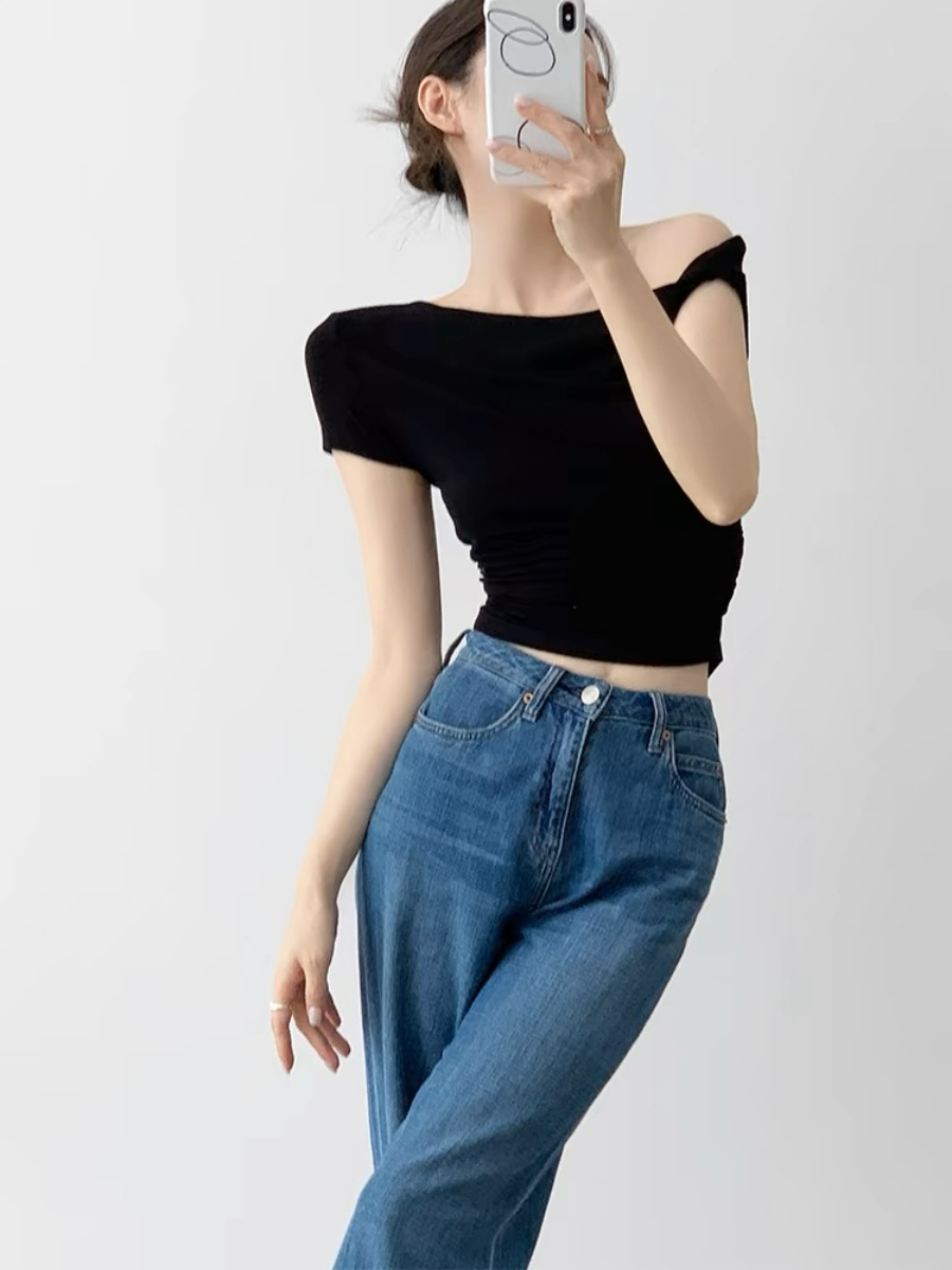 Xaly Asymmetric Sleeve Knit Top-The Black Bow-