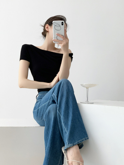 Xaly Asymmetric Sleeve Knit Top-The Black Bow-