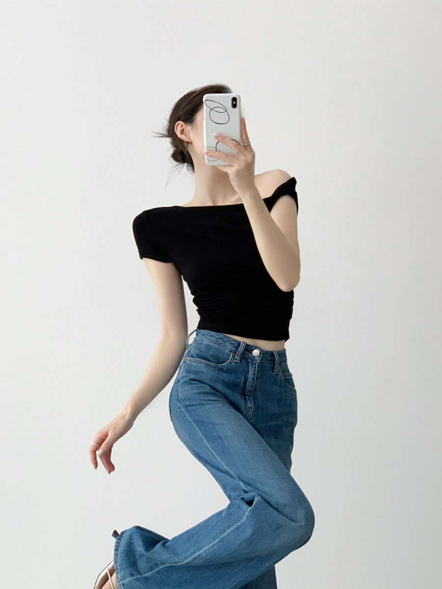 Xaly Asymmetric Sleeve Knit Top-The Black Bow-