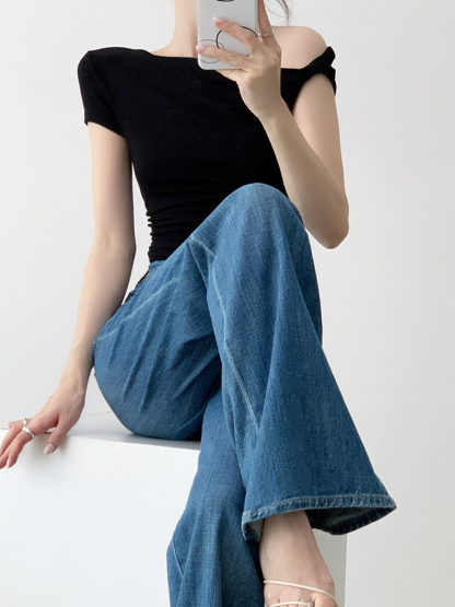 Xaly Asymmetric Sleeve Knit Top-The Black Bow-
