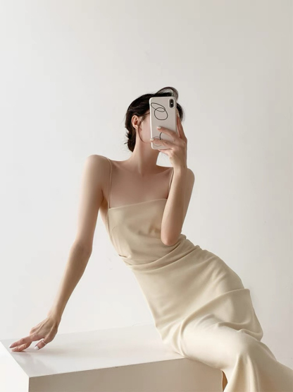 Xona Side Ruched Cami Dress-The Black Bow-
