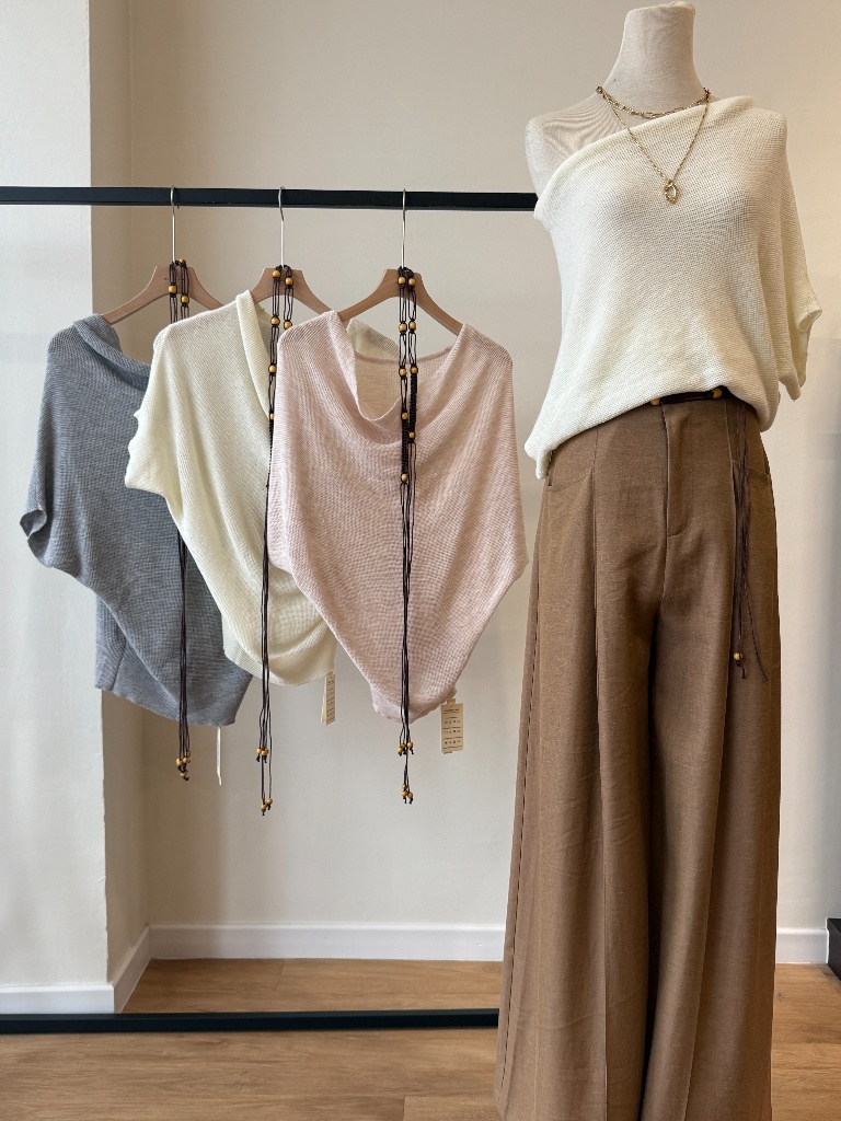Yen Two-Way Knit Top (Swing Collar/ One Shoulder)