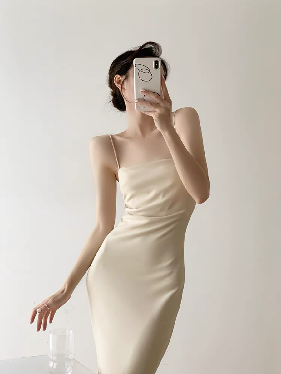 Xona Side Ruched Cami Dress-The Black Bow-