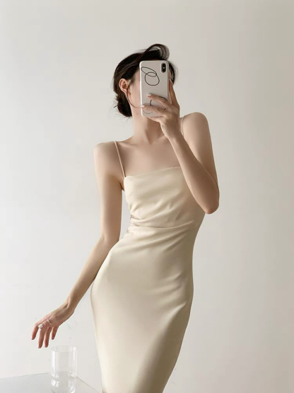 Xona Side Ruched Cami Dress-The Black Bow-