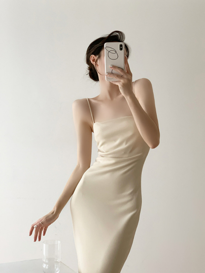 Xona Side Ruched Cami Dress-The Black Bow-