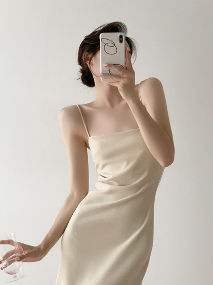 Xona Side Ruched Cami Dress-The Black Bow-