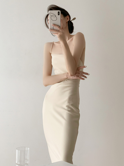 Xona Side Ruched Cami Dress-The Black Bow-