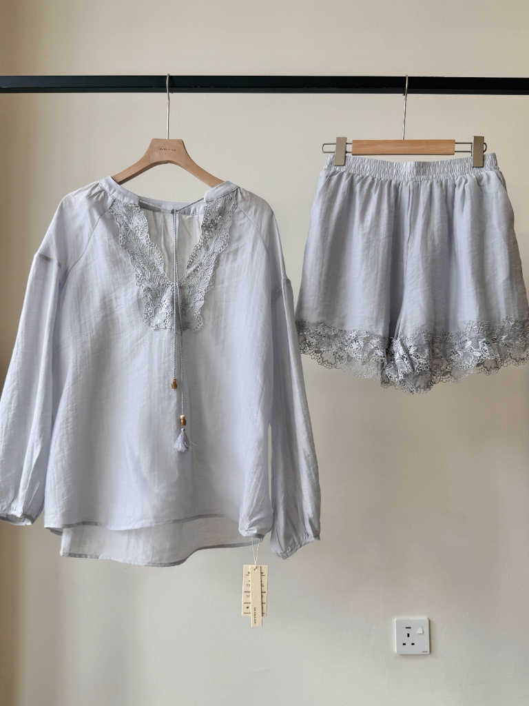 Perry Tencey Blend Lacey Trim Top & Shorts Set