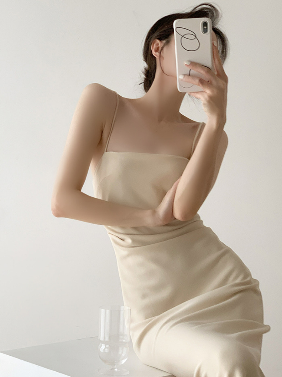 Xona Side Ruched Cami Dress-The Black Bow-
