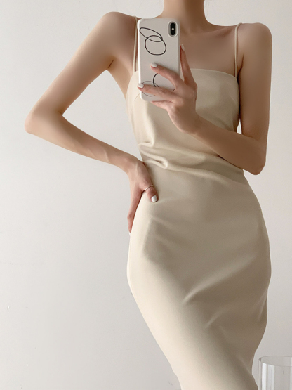 Xona Side Ruched Cami Dress-The Black Bow-