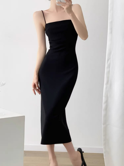 Xona Side Ruched Cami Dress-The Black Bow-