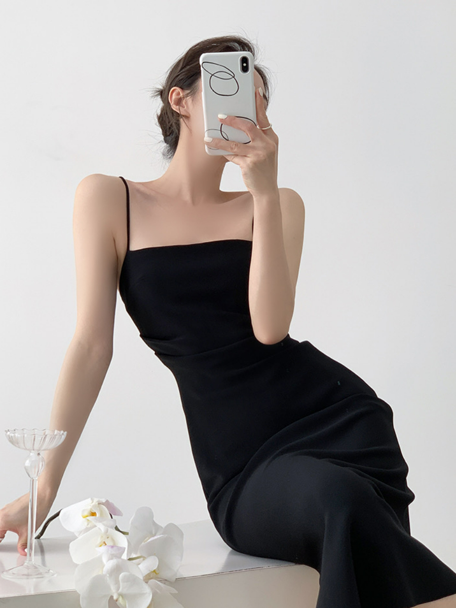 Xona Side Ruched Cami Dress-The Black Bow-