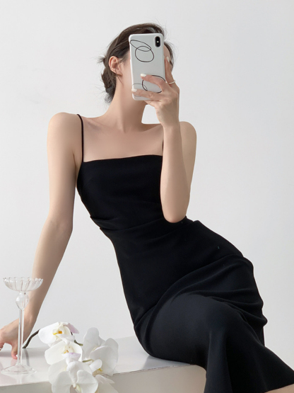 Xona Side Ruched Cami Dress-The Black Bow-