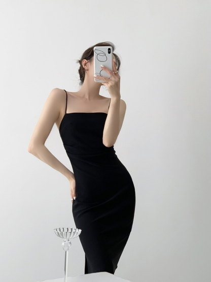 Xona Side Ruched Cami Dress-The Black Bow-