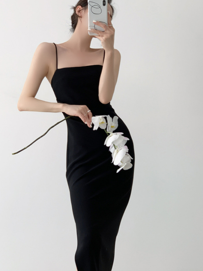 Xona Side Ruched Cami Dress-The Black Bow-