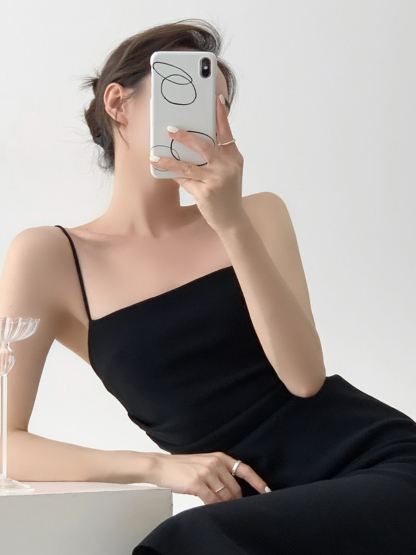 Xona Side Ruched Cami Dress-The Black Bow-