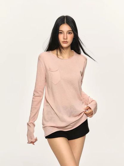 Gael Sheer-Knit Pocket Long-Sleeve Top