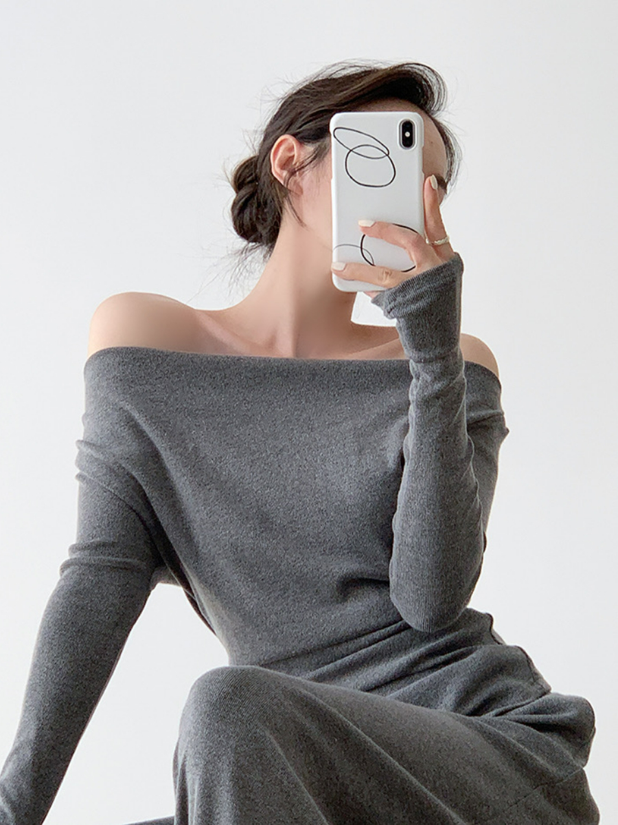 Xareny Off Shoulder Asymmetric Knit Top & Pants-The Black Bow-