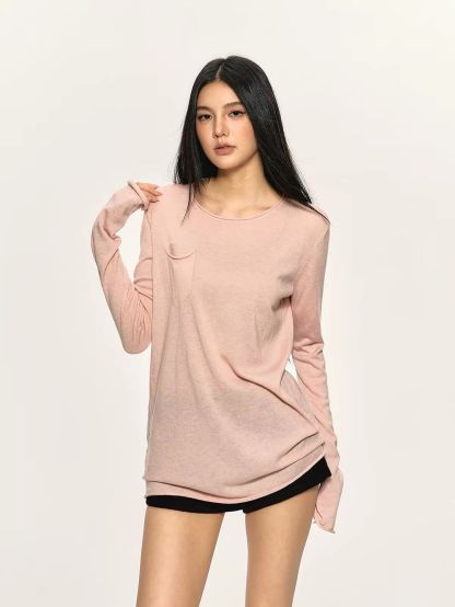 Gael Sheer-Knit Pocket Long-Sleeve Top