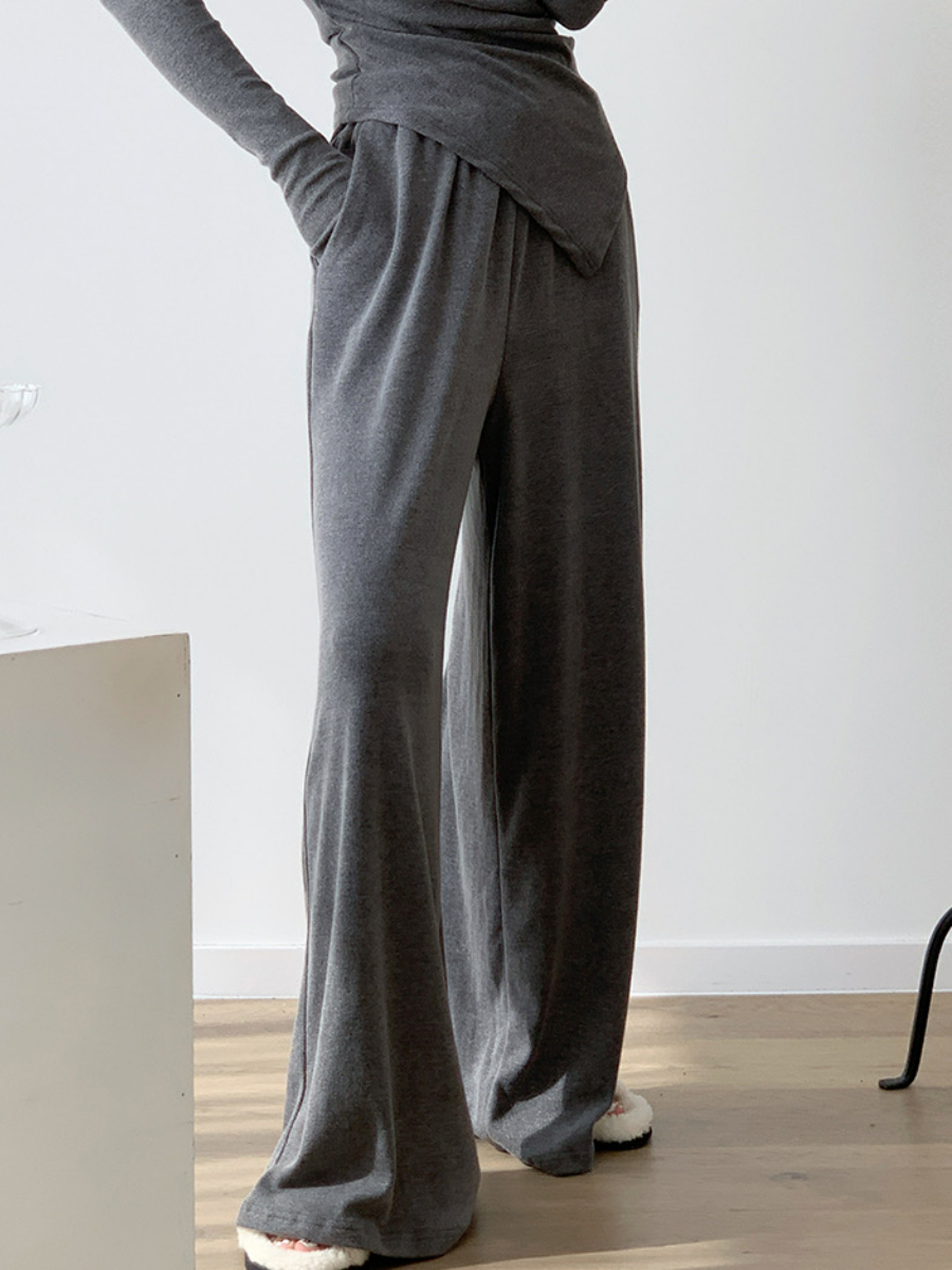 Xareny Off Shoulder Asymmetric Knit Top & Pants-The Black Bow-